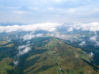 Fototapeta premium High flight in the mountains of the Ukrainian Carpathians. Aerial drone view.