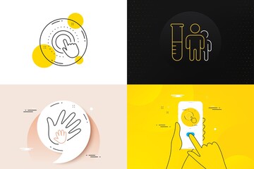 Minimal set of Medical analyzes, Click hand and Smile line icons. Phone screen, Quote banners. Social responsibility icons. For web development. Vector