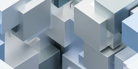 blue and white metal cubes abstract geometric shape 3d render illustration