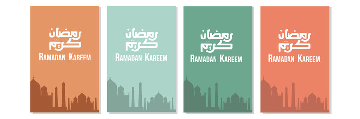 Ramadhan month. Islamic greeting card template with ramadan for wallpaper design. Posters, media banners. A set of vector illustrations. with pastel colors.