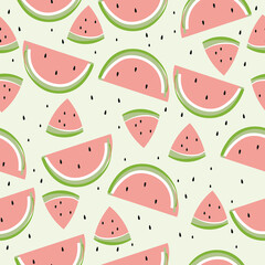 Summer pattern with watermelons and watermelon slices.Vector graphics 