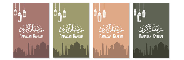 Obraz premium Ramadhan month. Islamic greeting card template with ramadan for wallpaper design. Posters, media banners. A set of vector illustrations. with pastel colors.