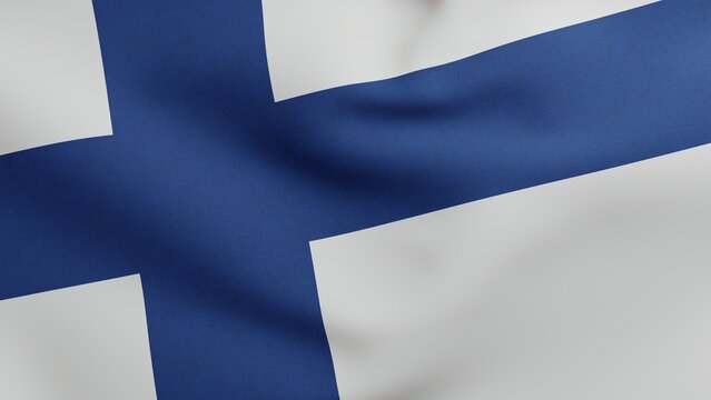 National flag of Finland waving 3D Render, Suomen lippu or Finlands flagga and Siniristilippu used Nordic cross, Finnish flag has Scandinavian cross