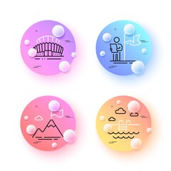 Mountain flag, Leadership and Swimming pool minimal line icons. 3d spheres or balls buttons. Sports stadium icons. For web, application, printing. Success challenge, Winner flag, Basin. Vector