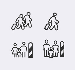 Immigration, refugees line icon set