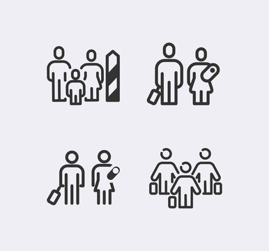 Immigration, Refugees Line Icon Set