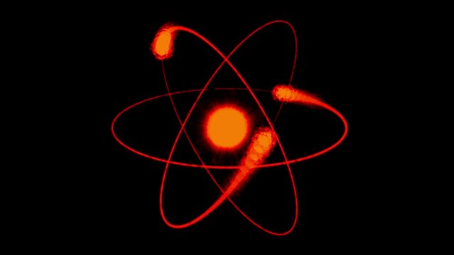 Molecule of uranium with rotating ions on a black background. Looped. 4K.