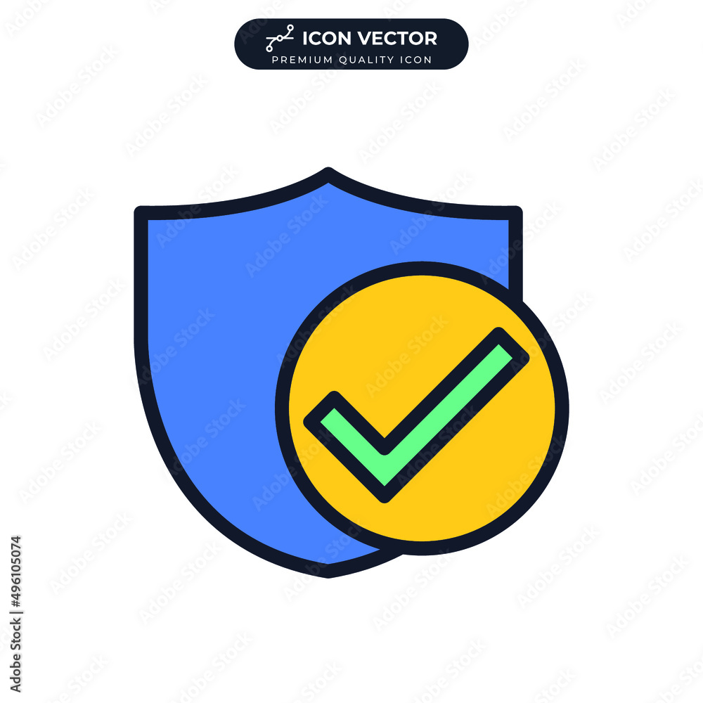 Poster shield and check marks icon symbol template for graphic and web design collection logo vector illust
