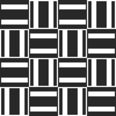 Checkered tiles made of striped cells. A vector of identical black and white cells.