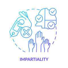 Impartiality blue gradient concept icon. Foreign assistance basis abstract idea thin line illustration. Accepted humanitarian principle. Isolated outline drawing. Myriad Pro-Bold font used