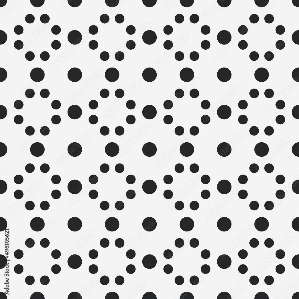 Poster Small and large black dots creating a simple pattern.
