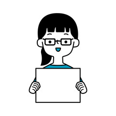 ホワイトボードを持ったメガネの女性のベクターイラスト