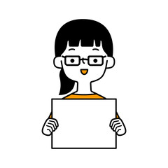 メッセージボードを持ったメガネの女性のベクターイラスト