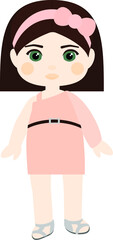 Vector character. Brunette girl with a caret in an elegant pink dress
