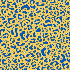 Leopard print seamless pattern. Trendy animal skin texture for fabric, wrapping, wallpaper, apparel. Vector background blue yellow color