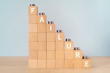 失敗のイメージ｜「FAILURE」と書かれた積み木とコイン