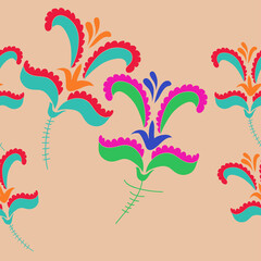 Obraz premium Horizontal stylized colored floral. Hand drawn.