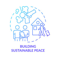 Building sustainable peace blue gradient concept icon. Post conflict recovery abstract idea thin line illustration. Violence prevention. Isolated outline drawing. Myriad Pro-Bold font used