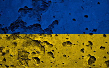 Weathered Ukraine flag background, old concrete wall