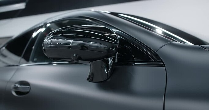 Mat car's details shines after coating, automotive care, 4k 60p