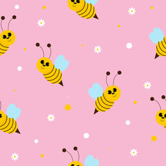 Fototapeta na wymiar Seamless pattern with cute bees