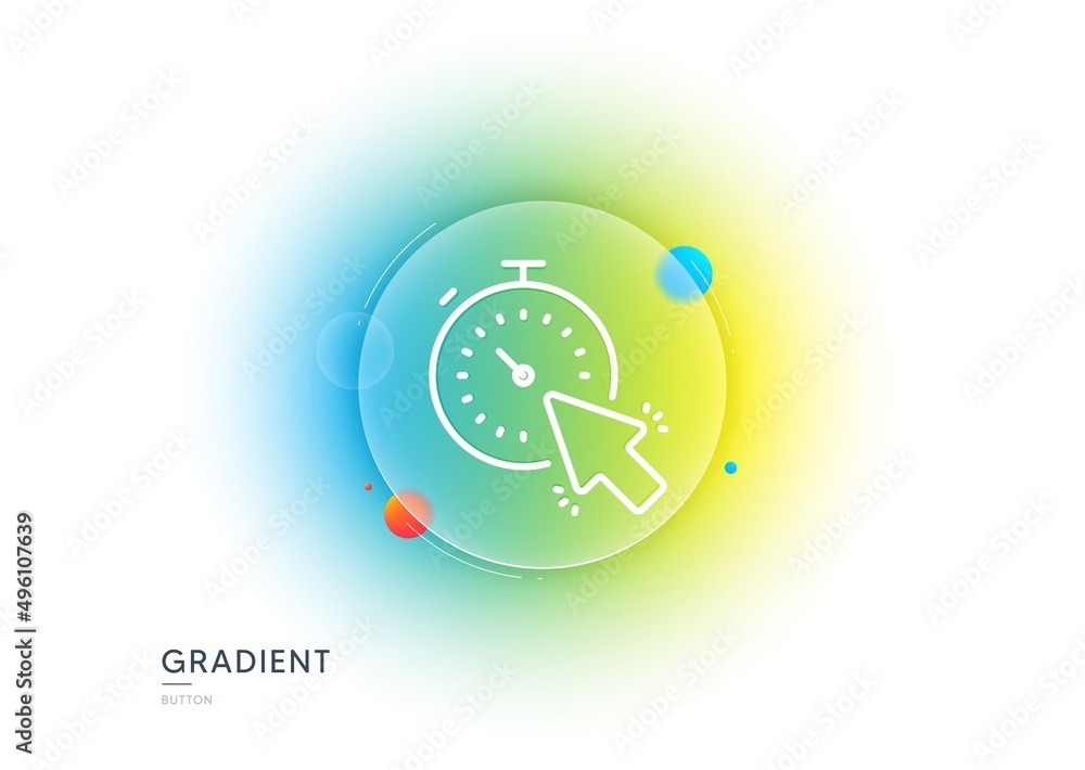 Poster timer line icon. gradient blur button with glassmorphism. time or clock sign. mouse cursor symbol. t