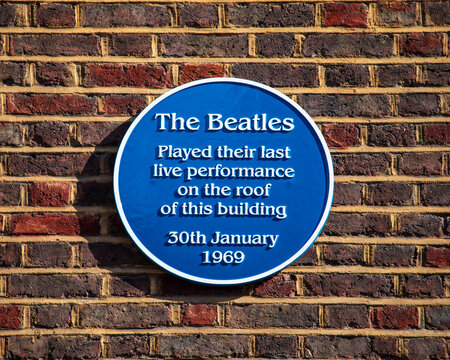 The Beatles Final Performance Rooftop Concert Blue Plaque in London, UK