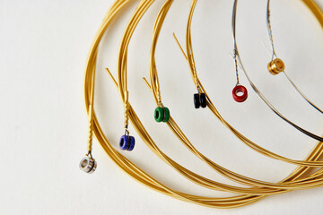 New guitar string on white background