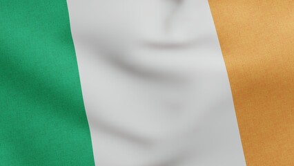 National flag of Ireland waving 3D Render, bratach na heireann or Irish tricolour, national flag Republic of Ireland, irish flag textile