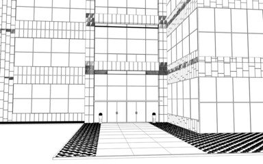 3d render exterior mall, contour visualization, 3D illustration, sketch, outline
