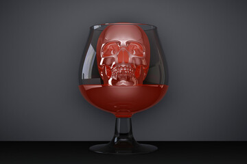 skull in a glass of wine