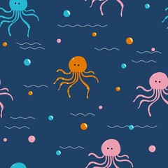 Fototapeta na wymiar The sea world of octopus seamless pattern
