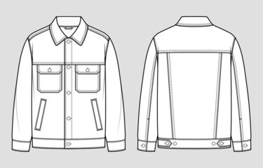 Trucker jacket. Men's casual clothing. Fashion sketch. Flat technical drawing. Vector illustration.