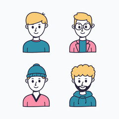Hand Drawn People Avatar Set Men Collection