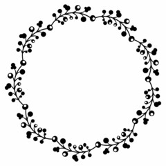 Wreath with leaves and flowers. Round frame vector.