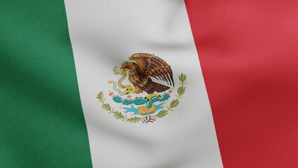 National flag of Mexico waving 3D Render, United Mexican States flag textile designed by Agustin de Iturbide and Francisco Eppens Helguera, coat of arms Mexico independence day