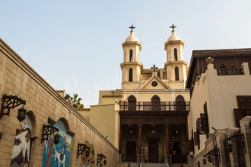 Cairo, Egypt - January 2022: Church of Mother of God Saint Mary in Egyptian Babylon), also known as The Hanging Church.