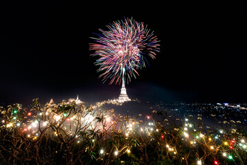 Fireworks show at Khao Wang, Phetchaburi Province Thailand.