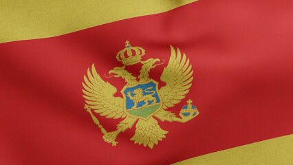 National flag of Montenegro waving 3D Render, Republic of Montenegro flag textile or Zastava Crne Gore, coat of arms Montenegro independence day, Montenegrin