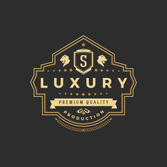 Obraz premium Luxury logo template vector object for logotype or badge design. Trendy vintage royal style illustration, good for fashion boutique, alcohol or hotel brand.