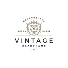Luxury logo template vector object for logotype or badge design. Trendy vintage royal style illustration, good for fashion boutique, alcohol or hotel brand.