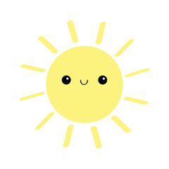 Sun shining icon. Cute cartoon funny smiling character. Kawaii face. Hello summer. Baby collection. Pastel color. Flat design. White background. Isolated.