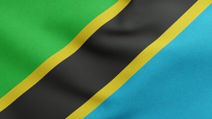National flag of Tanzania waving 3D Render, United Republic of Tanzania flag textile or Swahili bendera ya Tanzania, coat of arms Tanzania independence day