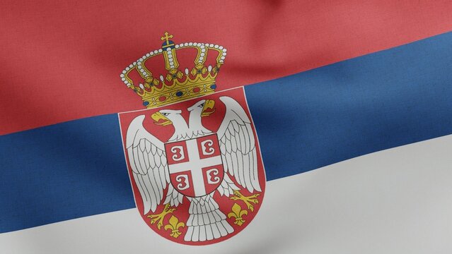 National flag of Serbia waving 3D Render, Republic of Serbia flag textile, Zastava Srbije or trobojka, coat of arms Serbia independence day, Habsburg