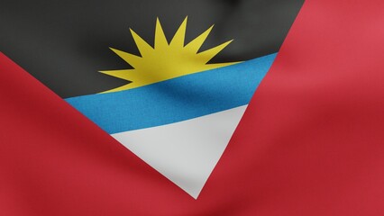 National flag of Antigua and Barbuda waving 3D Render, Republic of Antigua and Barbuda flag textile designed by Sir Reginald Samuel