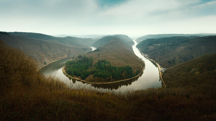 Saarschleife River Saar Germany Saarland in winter