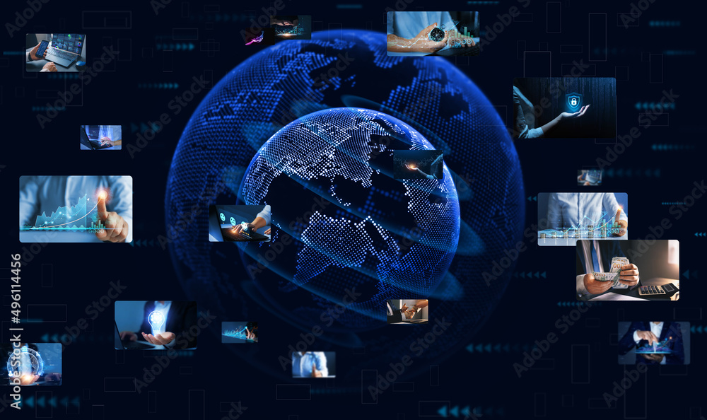 Poster digital marketing and data analysis of financial.visual business concept.economic business growth on