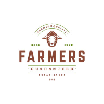 Farmers market logo template vector illustration. Farmer logotype or badge design. Trendy retro style rooster head silhouette.