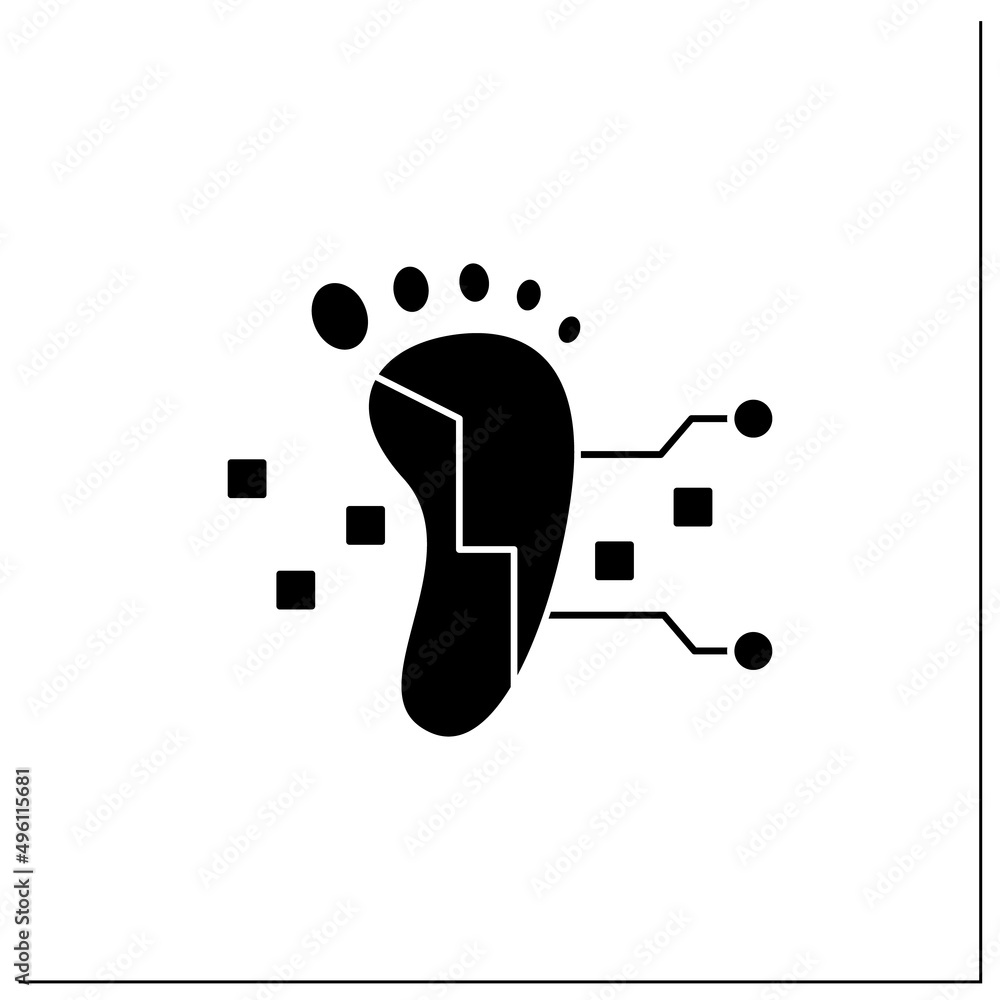 Poster digital footprint glyph icon. unique actions on internet, devices.digital shadow.data trail. digitiz