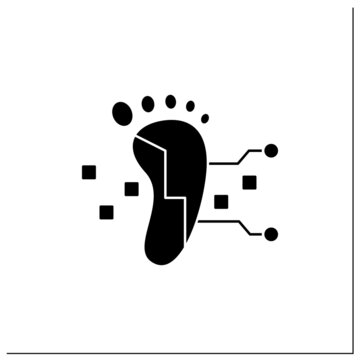 Digital footprint glyph icon. Unique actions on Internet, devices.Digital shadow.Data trail. Digitization concept.Filled flat sign. Isolated silhouette vector illustration